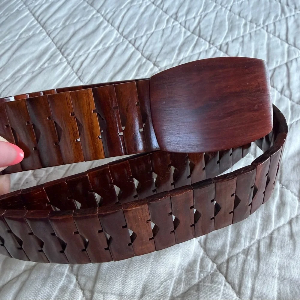 Vintage Handmade Wooden Belt John’s Wooden Belts Carved Segmented Wood Boho
